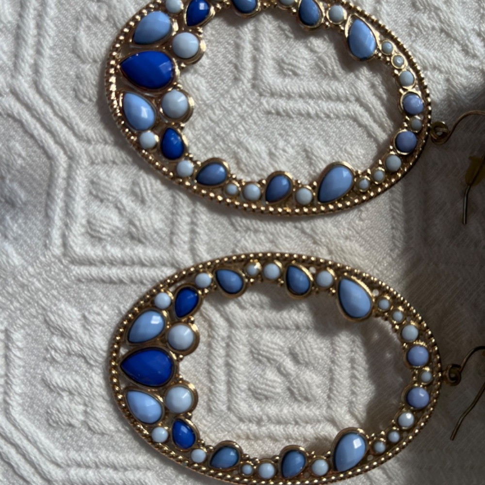 South Moon Under Blue Oval Dangle Earrings - Picture 2 of 5
